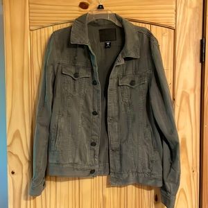 True Religion army green distressed cloth jacket.